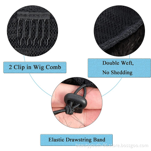 Beauty Youth Afro Puff Drawstring Ponytail Human Hair Bun For Black Women 150% Density 10A Brazilian Virgin Human Hair